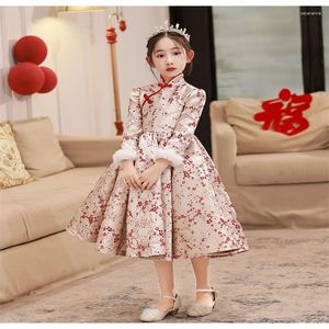 Ethnische Kleidung Winter chinesischen Stil Mädchen dicken Blumendruck Prinzessin Brautkleider Langarm Abend Party Ballkleid