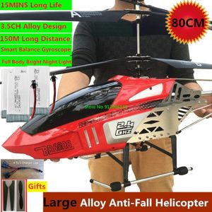 Electric RC Aircraft 150M 80CM Large Alloy Electric RC Helicopter Drone Model Toy 3.5CH Anti-Fall Body LED Light Remote Control Helicopter Aircraft 230804