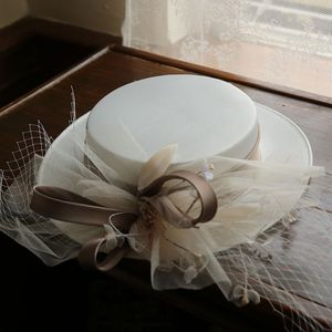 Wide Brim Hats Bucket Retro Wedding Women Bowknot Net Bridal White Accessorie Brides Fascinator Hat 230804