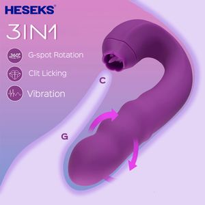 Vibradores HESEKS 3 em 1 Lambida Clitoriana Giratória Ponto G Vibrador Clit Língua Dildo Estimulador Vibratório Vaginal Brinquedos Sexuais para Mulheres 230803