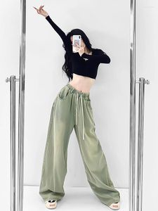 Damen Jeans Baggy Woman High Waisted Vintage Grün Elastische Taille Denim Hose Washed Wide Leg Hose Y2K Fashion Streetwear