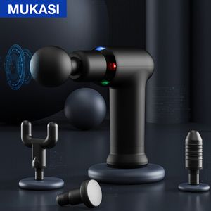 Helkroppsmassager Mukasi Komprimera massage pistol Cool LED -ljus elektrisk djup vävnad muskel hals och rygg avslappning 230804