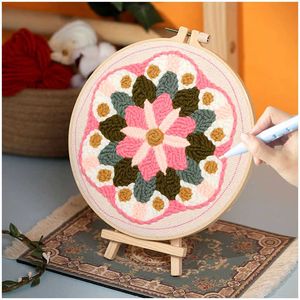 Chinese Style Products Punch Needle Embroidery Start Retro Flower Rug Yarn Hooking Beginner Set with Cloth for Kids Adults DIY Craft Decor Gifts