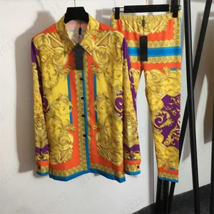 Butão de botão com suor calça de duas peças conjunto vintage impressão floral lapela de manga longa camisa