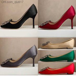 Dress Shoes Classic Diamond Pointed Satin Style High Heel Single Women's Buckle Light Color Small Flat Bridesmaid Wedding Shoes Z230804