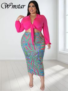 Women's Plus Size Pants Wmstar Dress Sets Clothing Two Piece Set Crop Top Bow and Skirts Summer In Outfits Wholesale Drop 230804