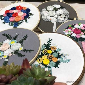 Produtos de estilo chinês Peony Flower Bouquet Bordado DIY Needlework Houseplant Needlecraft para iniciante Cross Stitch Artcraft (Com R230804