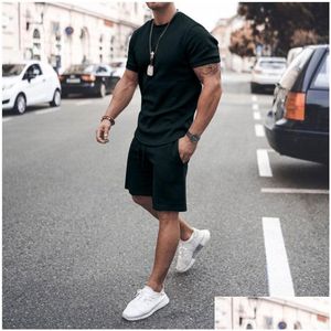 Herrespår Mens Tracksuit 21 Summer SHORT STEKS SHORTS CASUAL PURE Color Outfits Men Breattable Two Piece Pants Active Sweat Dhrdz