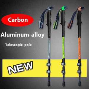 Trekking Poles Camping Trekking Pole Outdoor Walking Stick Telescopic 3-Section Hiking Carbon Aluminum alloy Stick 1PCS HKD230804