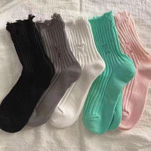 Women Socks Mid-tube Autumn And Winter Hole Fashion Solid Color Personality All-match Cute