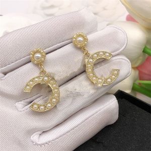 Gold Tassel Designer Letters Dangle Stud Ccity Long Earring Silver Crystal Geometric Luxury Brand Women Rhinestone Wedding Party Jewerlry 32