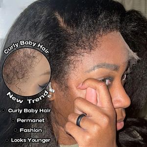 Yaki Kinky Baby Hair 360 Full Lace 가발 인간의 머리카락 사전 뽑은 꼬인 변태 직선 인간 머리 가발 360 레이스 정면 가발 흑인 여성을위한 꼬임 곱슬 가발