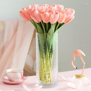 Flores decorativas Mão sentindo Tulipas artificiais Decoração de mesa em casa Tulipa falsa Buquê de casamento Arranjo floral Adereços de pografia