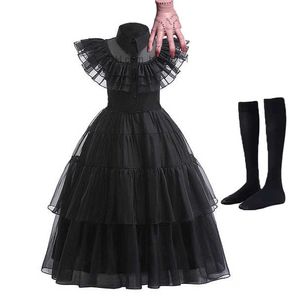 Theme Costume Halloween is here children Wednesday Adams family movie is here women Fantasy Carnival party princess black dress role-playing Z230804