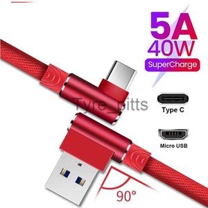 Laddare/kablar 5A 40W USB -laddningskabel 90 graders mobiltelefon Fast laddningstråd Datakabel lämplig för iPhone Samsung Xiaomi Type C Fast CA X0804