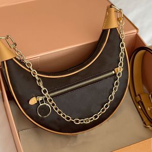 Women's Handbag Single Shoulder Bag Crossbody Bag Genuine Leather Material Metal Chain Zipper Seal Letter Pattern Adjustable Shoulder Strap Fashionable Moon Bag