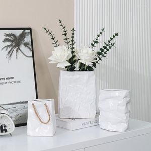 Vasen Nordic Kreative Dekoration Ins Einfache Papier Tasche Keramik Vase Wohnzimmer Blume Anordnung Kunst Hause