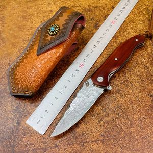 1pcs S7213 Flipper складной нож Damascus Стальная прямая точка ручка розового дерева.