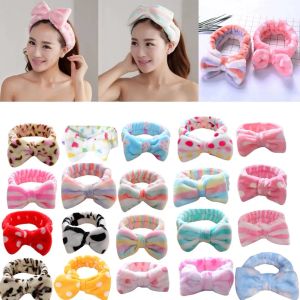 Moda Coreana Dot Impresso Pelúcia Arco Headbands Wash Face Soft Hairband Toalha Maquiagem Headwrap Turbante Faixa Elástica Acessórios para o Cabelo AU04