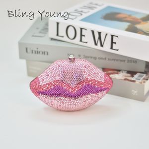 Evening Bags Unique Lips Shape Prom Party Pink Handbags Luxury Mini Diamond Purses Crystal Women Clutch Bags 230803