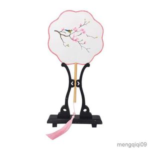 Produtos de estilo chinês mulheres dançando bordado flor handheld ventilador vintage translúcido estilo chinês redondo seda leques novo r230804