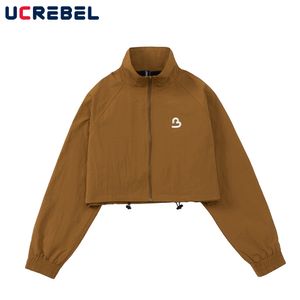 Casacos masculinos streetwear bordado com zíper jaqueta outono casual gola alta com cordão bainha manga longa agasalhos masculino 230804