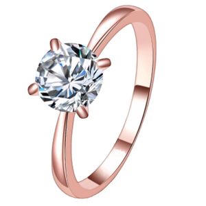 European och amerikansk pläterad 14K Rose Gold Engagement Ring Armband Classic Simple Joker Women Four-Claw Zircon Ring Wholesale