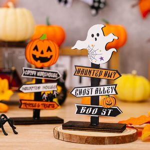 Halloween Wooden Ornaments for Haunted House Festival Party Dining Table Decor Shaped Pumpkin Letter Wood Tree Decor Ghost