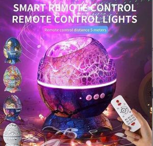 Ovo de dinossauro alto-falante Bluetooth Star Light Crack Translúcido Water Ripple Projeção USB RGB Night Light Decoração para casa para crianças Presentes de Natal de ano novo