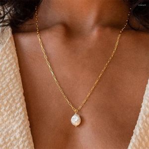 Choker Trendy Y-shaped Stainless Steel Necklace Gold Color Jewelry Rectangle Link Chains Freshwater Pearl Pendant Gifts