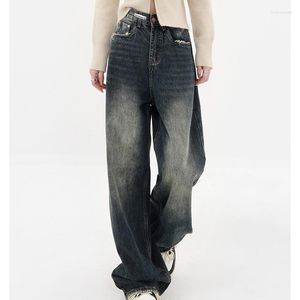 Kadınlar Kot pantolon yüksek belli yaz harajuku tarzı retro cadde gevşek geniş bacak düz tüp ince y2k pantolon