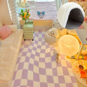 Teppiche Helllila Schachbrettteppiche für Schlafzimmer, Wollfleece, Nachttischvorleger, Ins-Stil, Garderobenteppich, große Teppiche für Wohnzimmer 230803