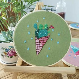 Chinese Style Products Succulents Flower Plant Embroidery kits with Hoop Easy Cross Stitch Needlework Handwork Swing Art Craft Painting Home Decor R230804