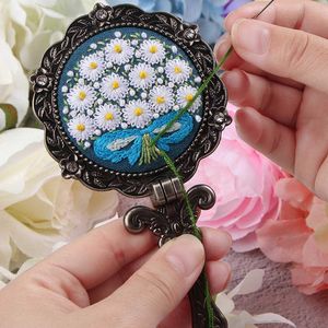 Chinese Style Products DIY Flower Embroidery Mirror kits Landscape Cross Stitch Needlework Folding Makeup Mirror Hand Swing Art Craft Gift Home Decor