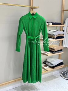 Women Dreeses Spring and Summer loro piana Cotton Embroidered Green Dress