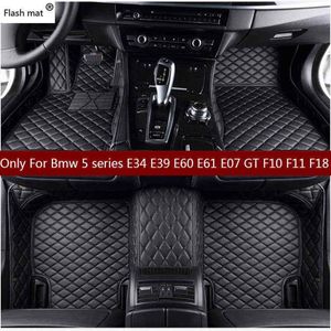 Flash mat leather car floor mats for Bmw 5 series E34 E39 E60 E61 F07 GT F10 F11 F18 2004-2018 Custom car foot carpet cover H22041238O