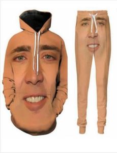 Conjunto de duas peças masculino feminino agasalhos casuais impressão 3D O rosto gigante explodido de Nicolas Cage moletons fashion calças com capuz Swe7861701