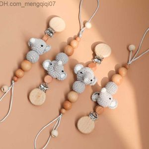 Pacifier Holders Clips# 1 baby wooden tooth pacifier clip chain elephant pendant crochet bead Rodent Soother clip baby shower gift children's toy Z230804