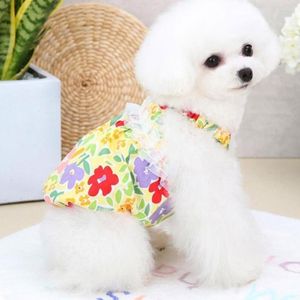 Dog Apparel Fashion Flower Printed Pet Dress Costume Washable Pilling Resistant