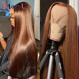 Human Chignons MARRYU Chocolate Brown HD Lace Frontal Wig Malaysia Straight Hair Wigs Colored ISEE 13x4 230803