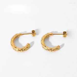 Stud Earrings Minimalist Stainless Steel Hammered C Shaped Hoops 18K Gold Plated Metal For Women Fashion Jewelry Gift