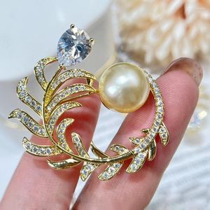 Броши Meibapj Big Natural Golden Pearl Feather Brooch Brooch Fashion Sweater Jewelry для женщин