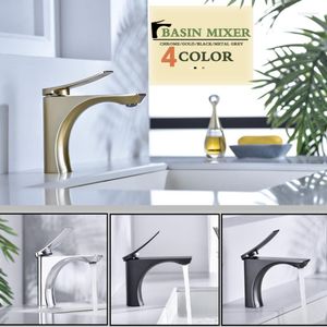 Bathroom Sink Faucets Brushed Gold Basin Faucet And Cold Mixer Deck Mounted Lavatory Tap MaBlack Chrome Metal Grey With Flexible Hose