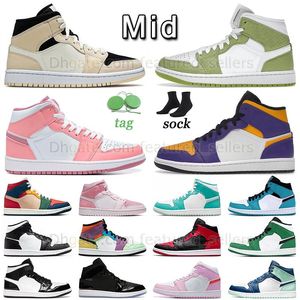 Valentinstag 2023 Neue Designer Jumpman 1 Mid Basketballschuhe Lakers Barely Orange Green Python Herren Damen Sneakers Mehrfarbige Space Jam Taxi 1s Outdoor-Trainer