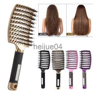 Hårborstar Boar Brestle Hair Brush Scalp Massage Cam för kvinnor Antistatiska hårborste Salong Frisör Styling Tool Curved Vented Design X0804