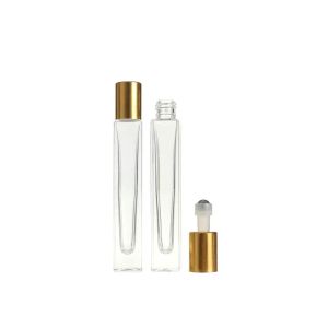 wholesale 2022 new 10ml Empty Pen Square Clear Glass Roll on Bottle with gold cap stainless steel roller ball for Essential oil Perfume LL