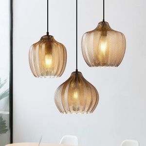 Pendant Lamps Cognac Gray Glass Lights E27 Bulb For Dining Room Kitchen Bedside Lamp Cord Adjustable