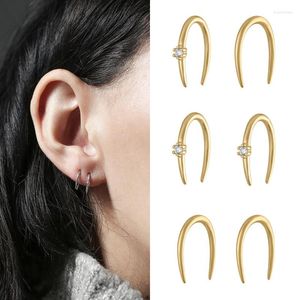 Stud Earrings Half Circle Women Minimalist Gold Color Ear Hoop Tragus Zircon Cartilage Piercing Jewelry Gifts Wholesale KBE469