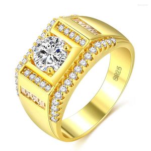 Cluster Rings 18k Gold Color Masculine For Men Zircon Diamonds Gemstones Bague Finger Wedding Bands Trendy Jewelry Cool Accessories