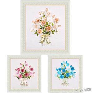 Chinese Style Products Ribbon Flowers Embroidery Kit DIY Needlework Bouquet Pattern Needlecraft for Beginner Cross Stitch(Without Hoop Frame) R230804